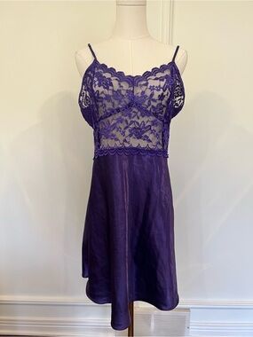 Y2K Purple Satin Lace Slip Dress Chemise Coquette Whimsigoth Lingerie Sz L